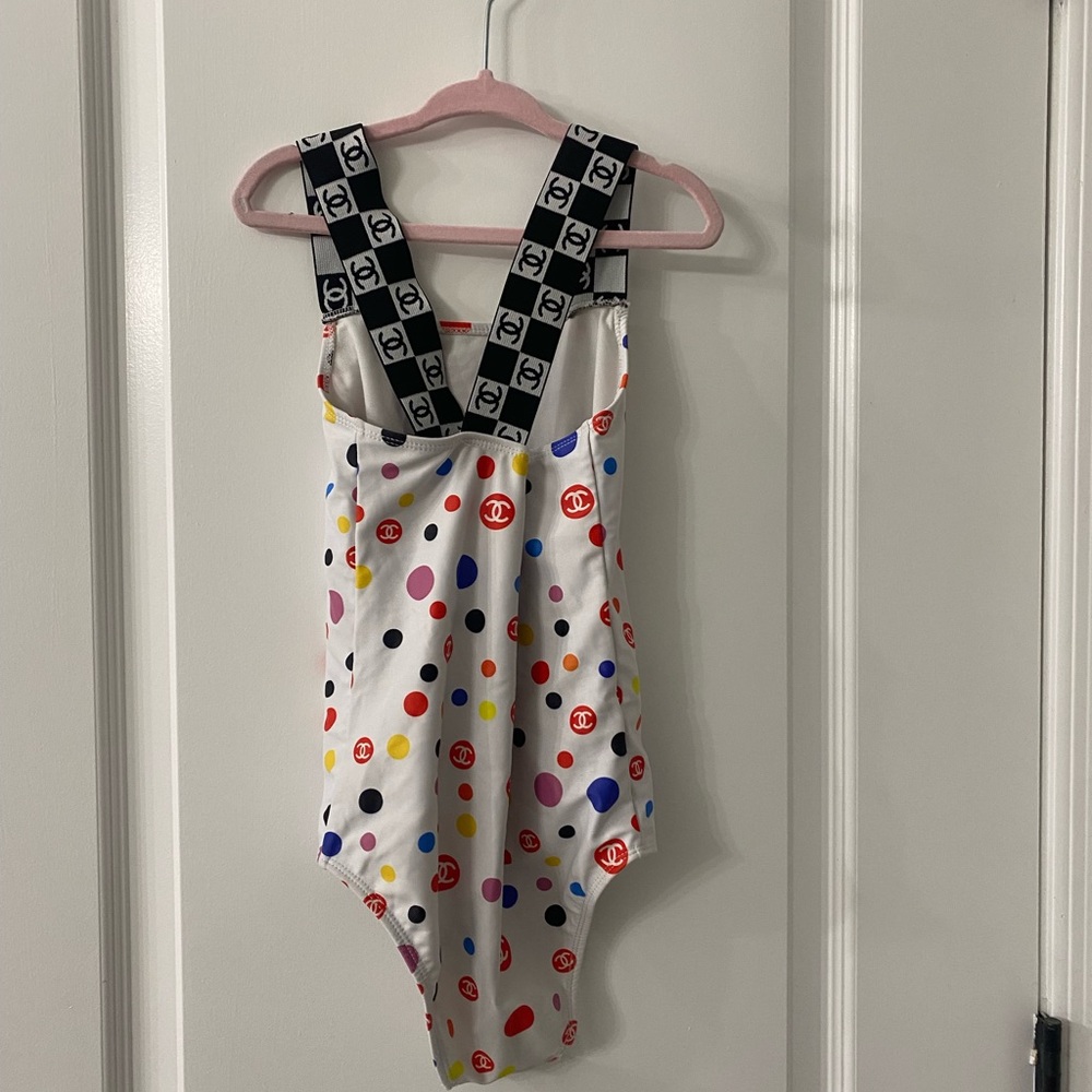 Chanel kids Colorful Polka Dot Swimsuit with Logo Straps